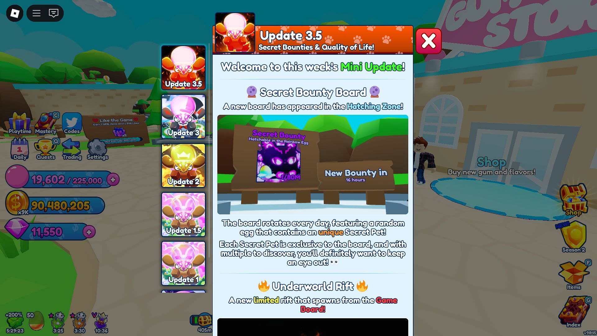 In-game update log (Image via Roblox)